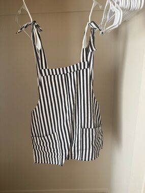 Black and White Striped Tie-Shoulder Overalls Dress